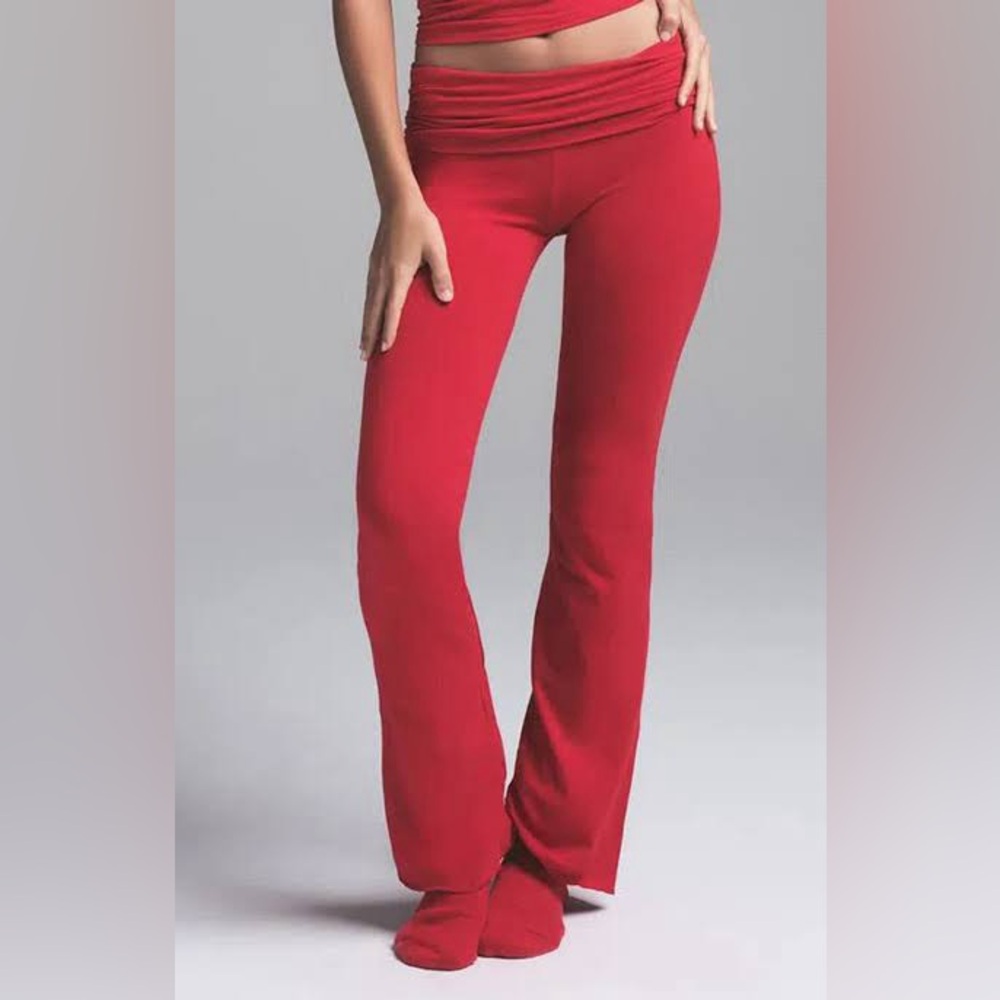 SKIMS Cranberry Red Cotton Jersey Fold-Over Waist Yoga Pants 2X NWT